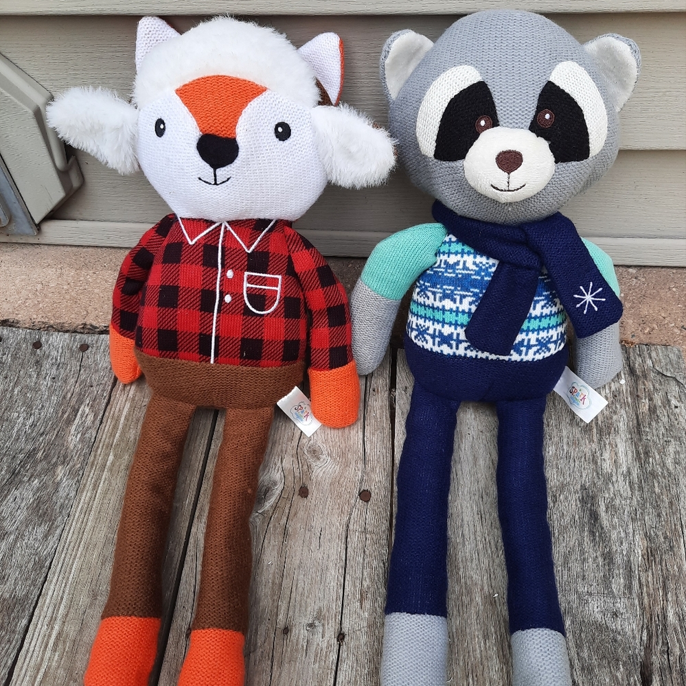 Lot 2 Spark stuffed animals Fox & Racoon rattles Long Legs